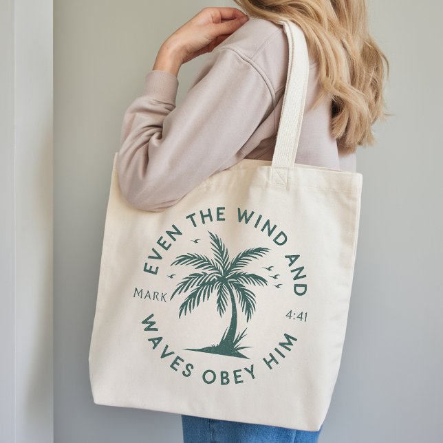 Bolsa Tote Saco de Compras com Versículo Inspirador da Bíblia (Even the Wind and Waves Obey Him Tote Gift for Her, Faith Based Tote Bag Christian Birthday Gift)