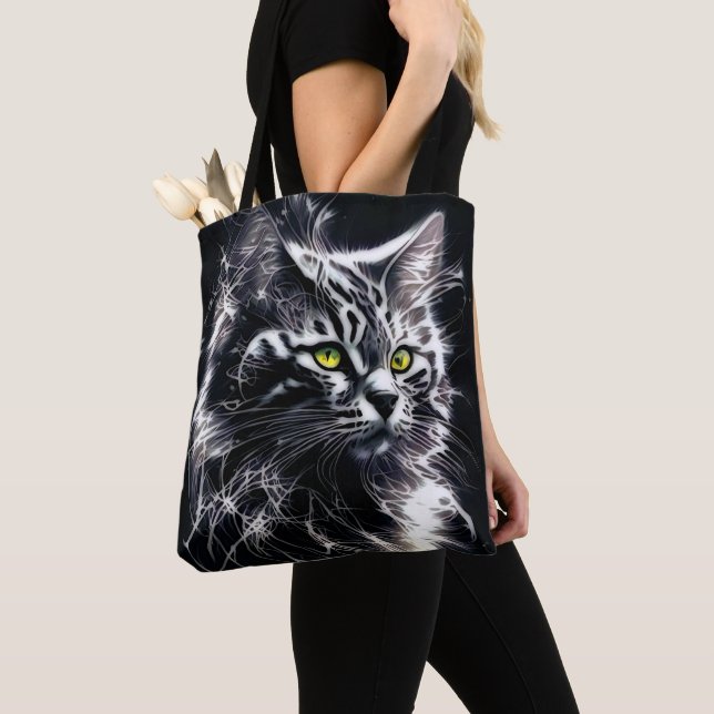 Bolsa Tote Saco de compras de arte de gato com luz mística qu (Close Up)