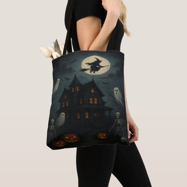 Bolsa Tote Saco de Compras de Casa Assombrada de Halloween (Close Up)