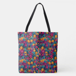 Bolsa Tote Saco de Compras de Flor de Fruta Tropical Neon - A