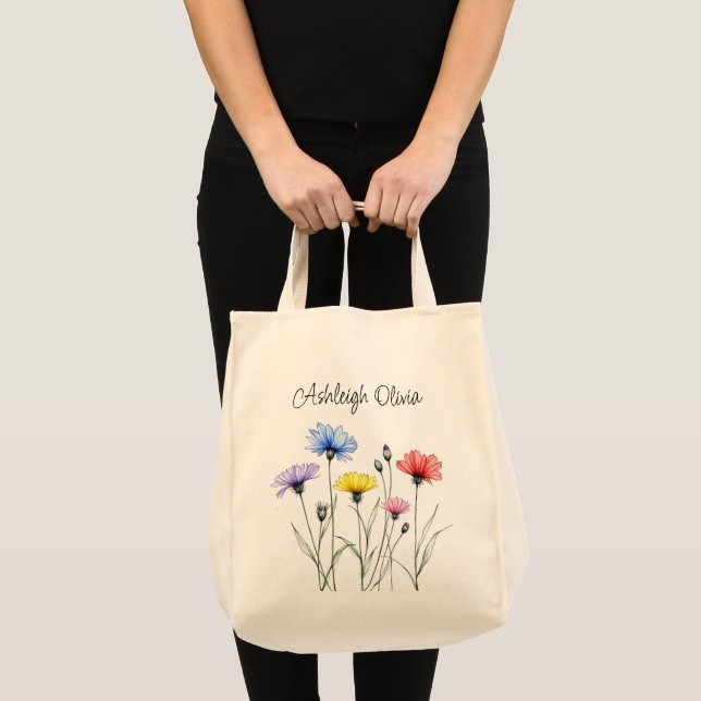 Bolsa Tote Saco de Compras de Flores Silvestres em Estilo de  (Frente (produto))