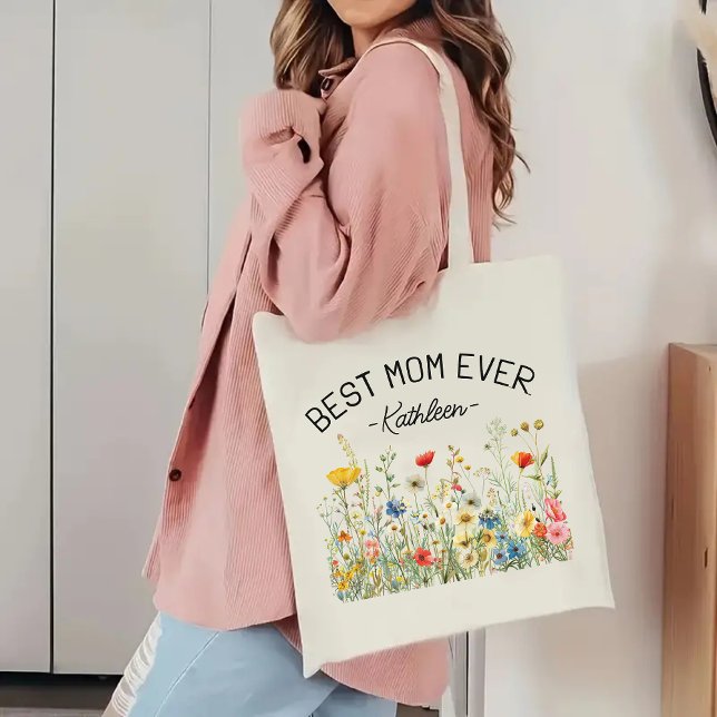 Bolsa Tote Saco de Compras de Flores Silvestres Personalizado (Mother’s Day gift bag, birthday present for mom, Christmas gift for her, baby shower tote, )