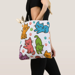 Bolsa Tote Saco de Compras de Gatos de Desenho Animado Colori
