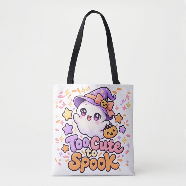 Bolsa Tote Saco de Compras de Halloween Fantasma Fofo Demais  (Frente)