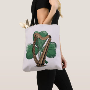 Bolsa Tote Saco de Compras de Herança Irlandesa Trevo Harpa C
