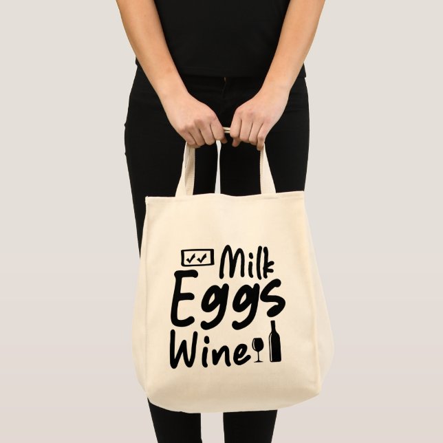 Bolsa Tote Saco de Compras de Leite Ovos Vinho Engraçado (Frente (produto))