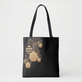 Bolsa Tote Saco de compras de Natal com bolas - fundo preto