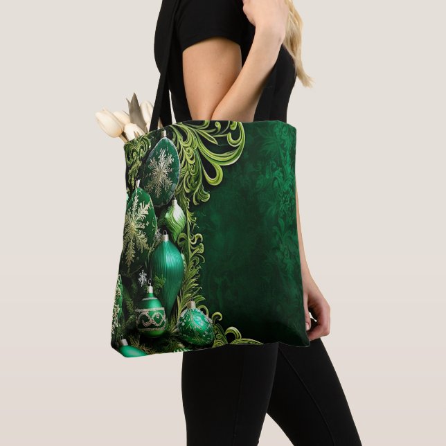 Bolsa Tote Saco de Compras de Natal com Enfeites Decorativos  (Close Up)