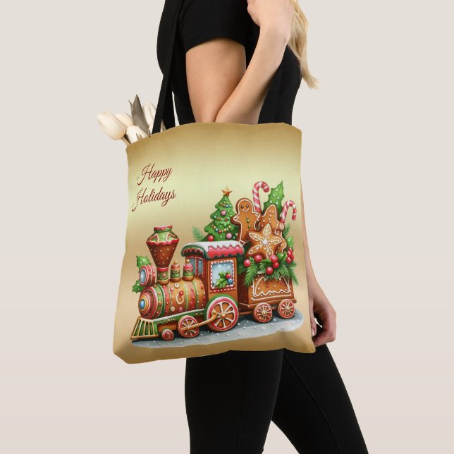 Bolsa Tote Saco de compras de Natal do Trem de Pão de Mel (Close Up)