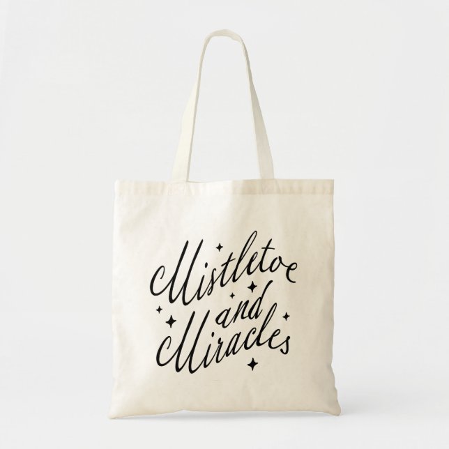 Bolsa Tote Saco de Compras de Natal Mistletoe e Milagres de F (Frente)