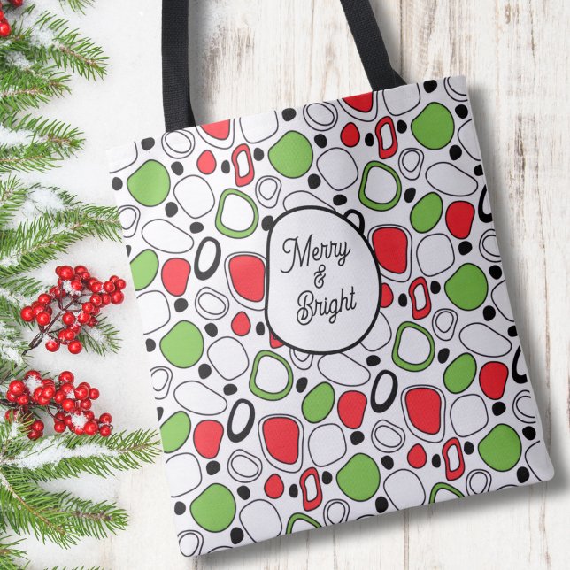 Bolsa Tote Saco de Compras de Natal Personalizado – Mensagem  (Merry and Bright Christmas Tote with Personalized Name on Back)