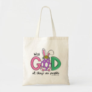 Bolsa Tote Saco de Compras de Páscoa Com Deus Todas as Coisas