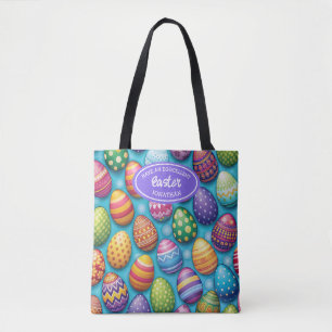 Bolsa Tote Saco de Compras de Páscoa com Ovos Coloridos Decor