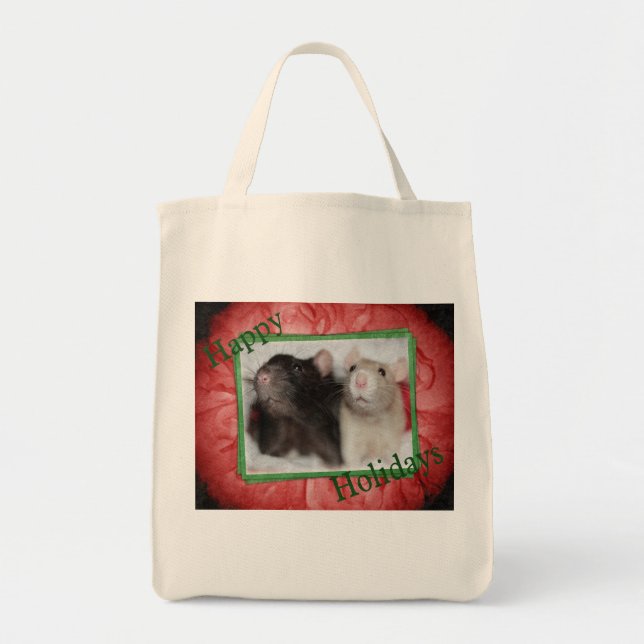 Bolsa Tote Saco de compras de Rattie do feriado (Frente)