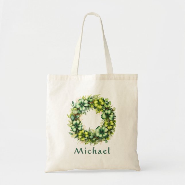 Bolsa Tote Saco de compras de trevo personalizado com desenho (Frente)