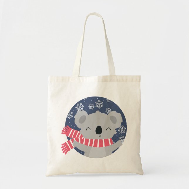 Bolsa Tote Saco de compras de urso coala de Natal de inverno (Frente)