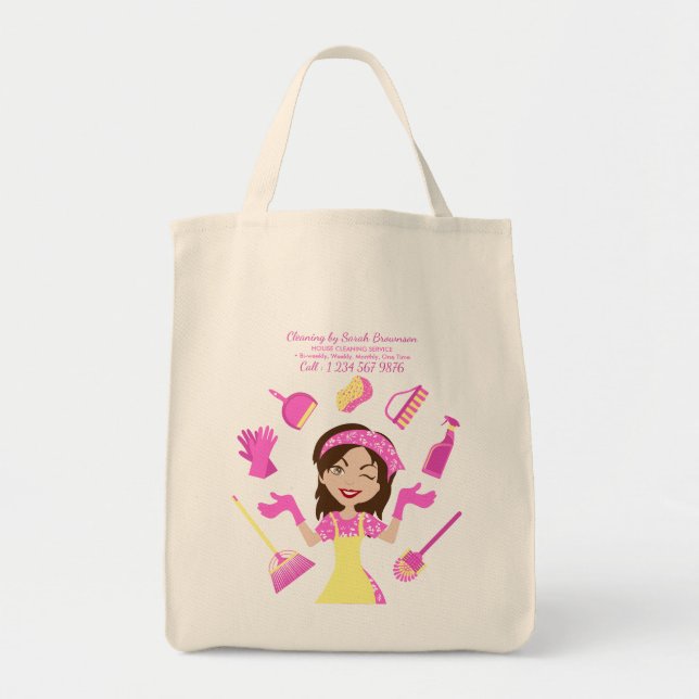 Bolsa Tote Saco de Compras Diário de Limpeza da Casa Rosa (Frente)