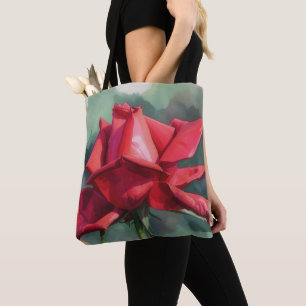 Bolsa Tote Saco de Compras em Arte Floral Rosa Vermelho