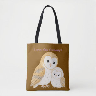 Bolsa Tote Saco de Compras Família de Coruja Fofa 'Love You O