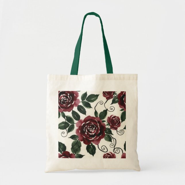 Bolsa Tote Saco de Compras Floral de Boas-Vindas com Rosas Ve (Frente)