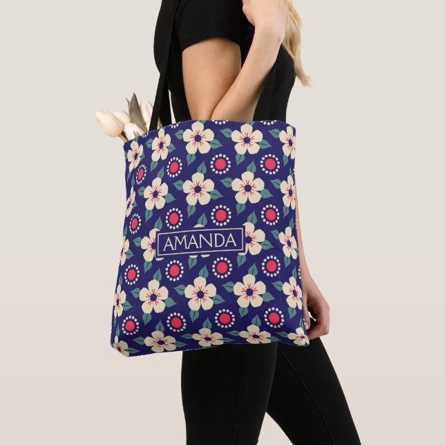 Bolsa Tote Saco de Compras Floral Personalizado com Nome (Close Up)