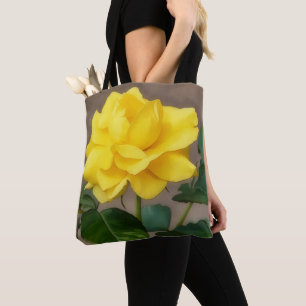 Bolsa Tote Saco de Compras Floral Rosa Amarela Arte Floral
