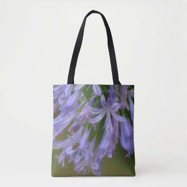 Bolsa Tote Saco de Compras Flores Roxas Abelhas Natureza (Frente)