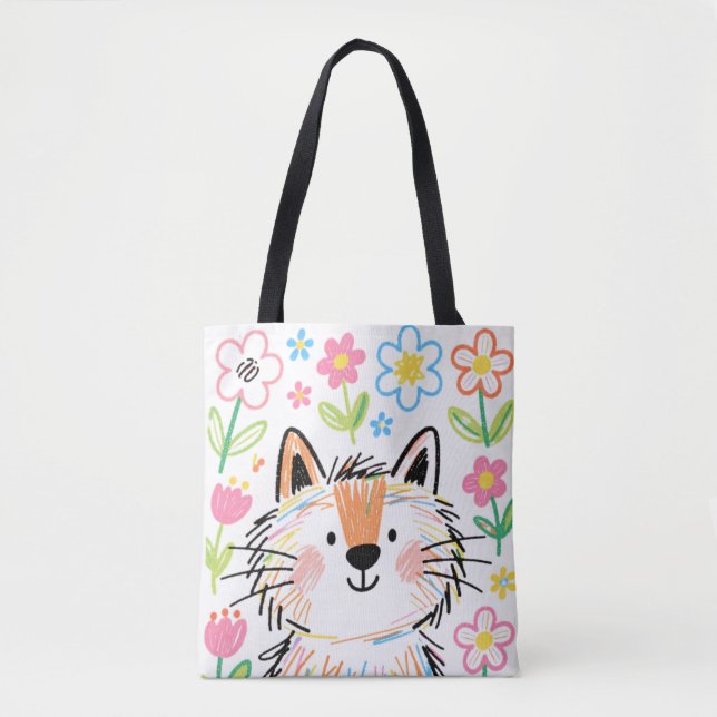 Bolsa Tote Saco de Compras Gato Rabiscado (Frente)