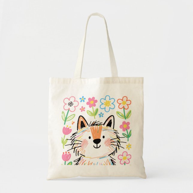 Bolsa Tote Saco de Compras Gato Rabiscado (Frente)