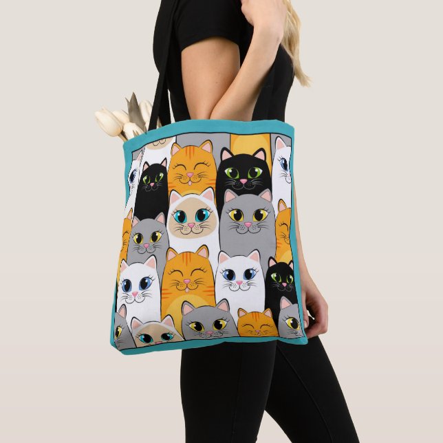 Bolsa Tote Saco de Compras Gatos Felizes (Close Up)