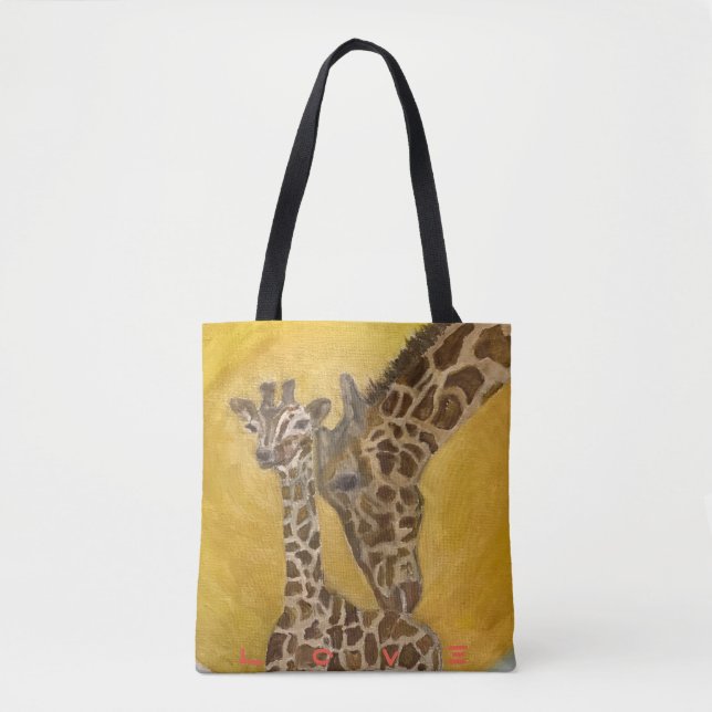 Bolsa Tote Saco de Compras Girafa Mãe e Filho  (Frente)