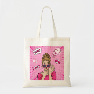 Bolsa Tote Saco de Compras Glam Girl Arte Pop Rosa