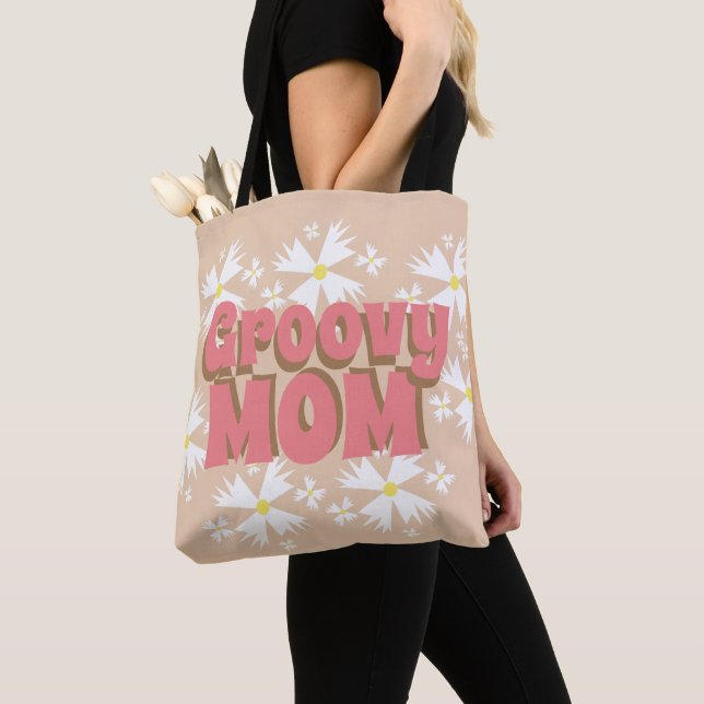 Bolsa Tote Saco de Compras Groovy Dia das Mães Mamãe Margarid (Close Up)