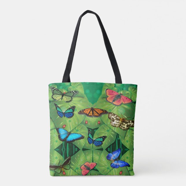 Bolsa Tote Saco de Compras Jardim de Borboletas Tropicais (Verso)
