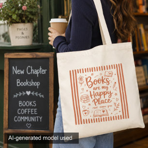 Bolsa Tote Saco de Compras Leitor Lugar Feliz Amante de Livro
