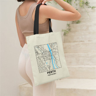 Bolsa Tote Saco de Compras Mapa da Cidade de Perth, Escócia