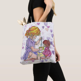 Bolsa Tote Saco de Compras Menina Alimentando Boneca