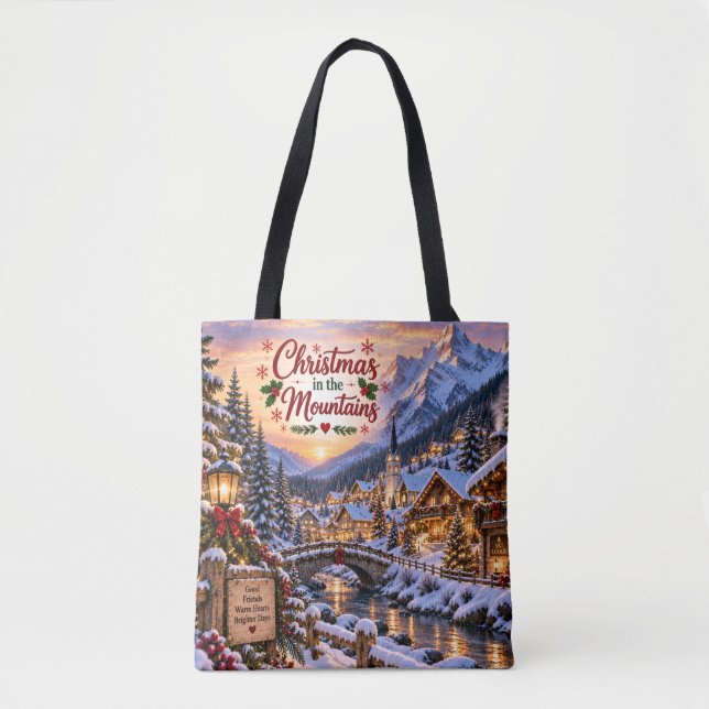 Bolsa Tote Saco de Compras Natal nas Montanhas (Frente)