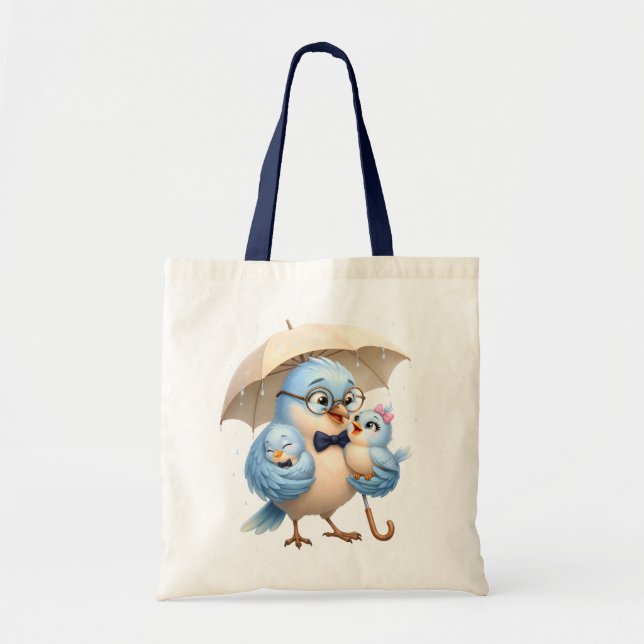 Bolsa Tote Saco de Compras Papai Pássaro Tema Família (Frente)