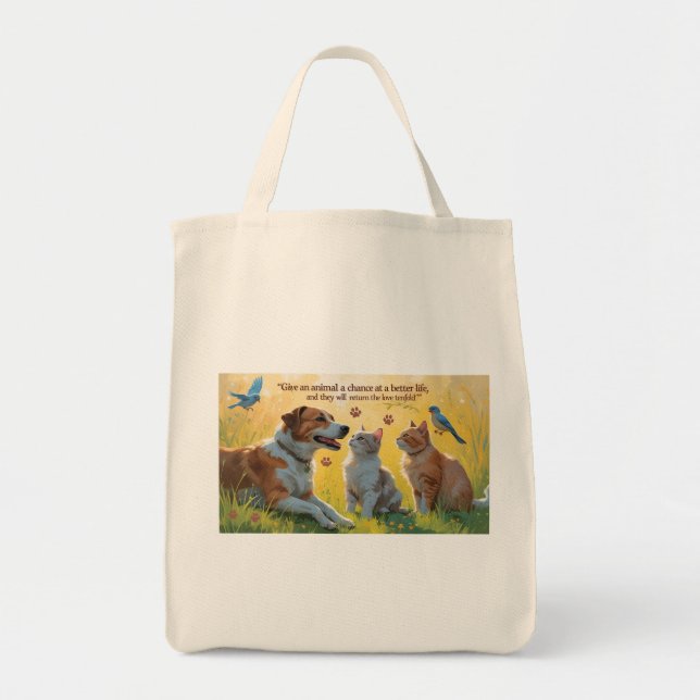 Bolsa Tote Saco de Compras para Amantes de Animais (Frente)