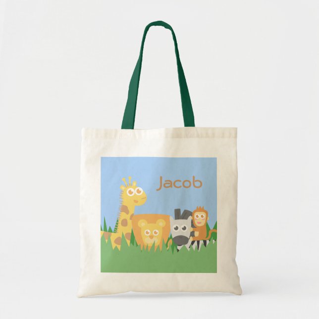 Bolsa Tote Saco de Compras para Crianças com Animais de Safar (Frente)