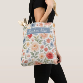 Bolsa Tote Saco de Compras Personalizado Com Arte Floral Fran