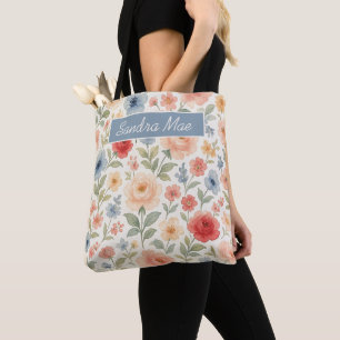 Bolsa Tote Saco de Compras Personalizado Com Arte Floral Fran