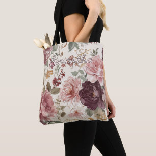 Bolsa Tote Saco de Compras Personalizado Com Arte Floral Fran