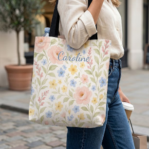 Bolsa Tote Saco de Compras Personalizado Com Arte Floral Fran