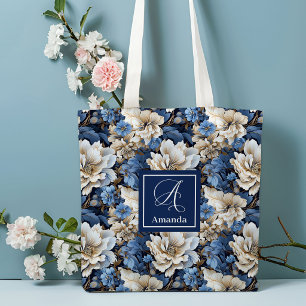 Bolsa Tote Saco de Compras Personalizado com Flores Brancas A