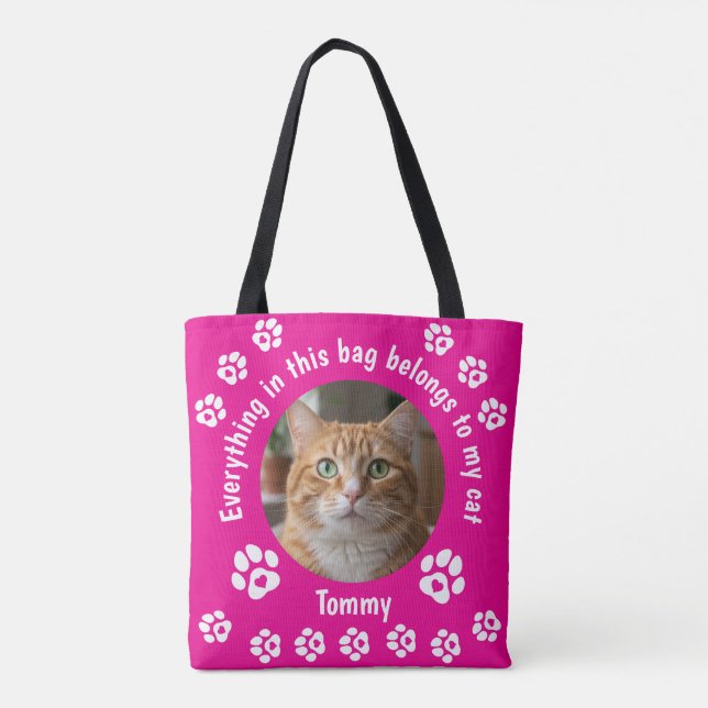 Bolsa Tote Saco de Compras Personalizado com Foto de Gato (Verso)