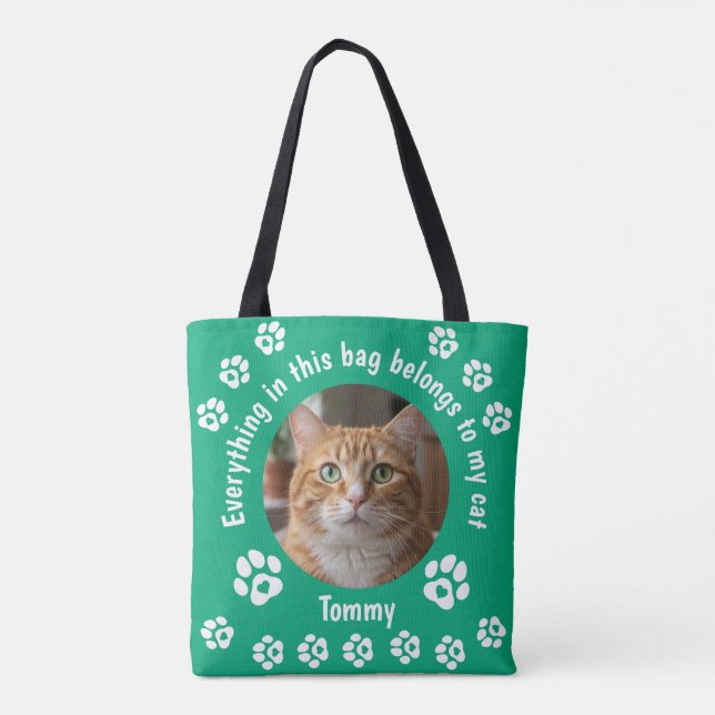 Bolsa Tote Saco de Compras Personalizado com Foto de Gato (Verso)