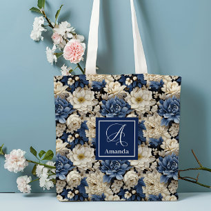 Bolsa Tote Saco de Compras Personalizado com Nome Flores Bran