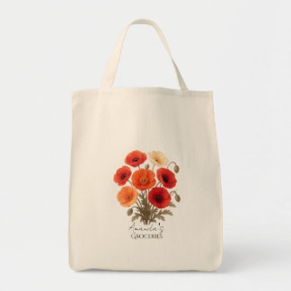 Bolsa Tote Saco de Compras Personalizado, Flor de Papoula Flo